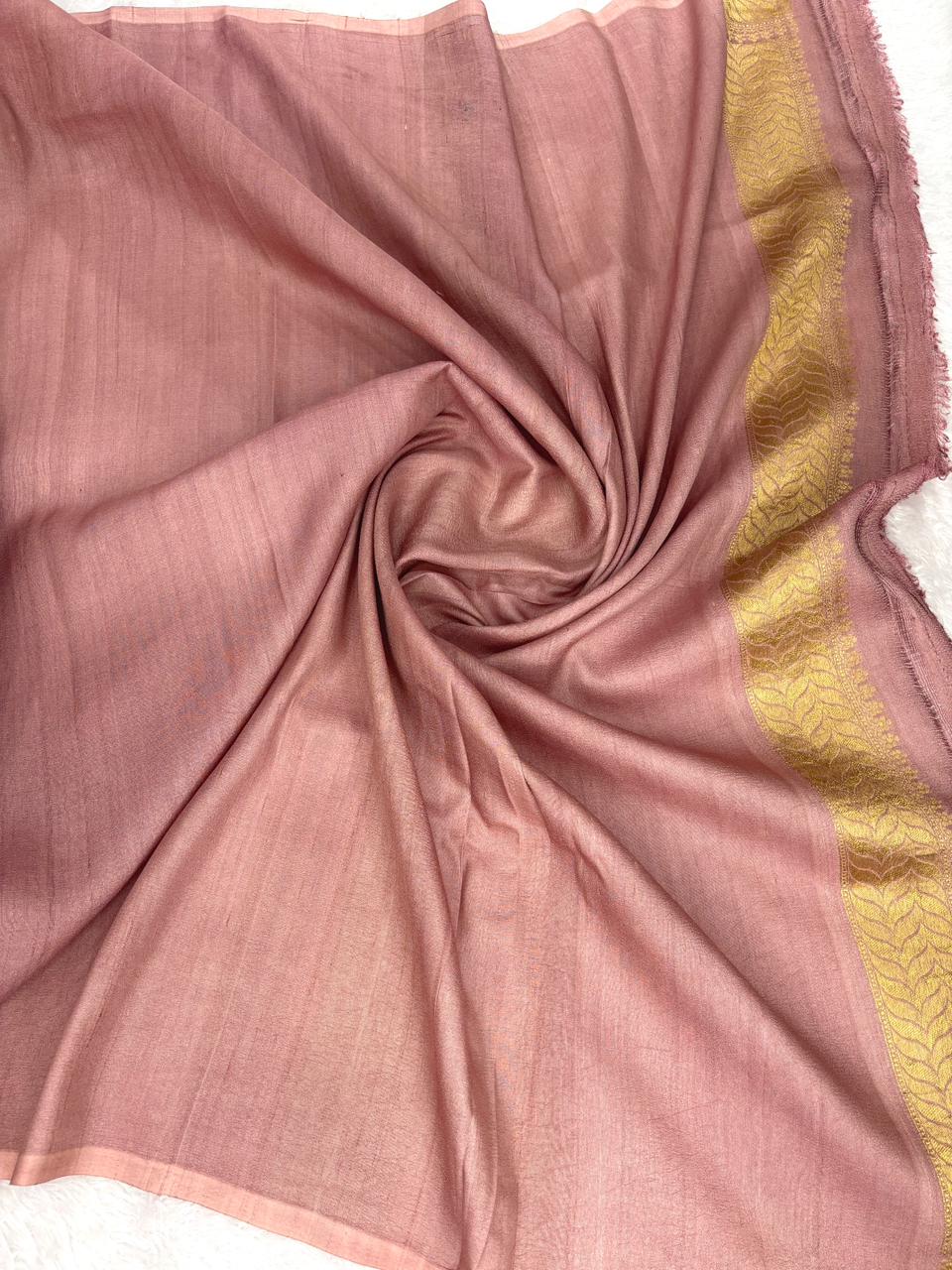 Dusty Pink Tussar Georgette Banarasi Saree with Sona Rupa Floral Chakras