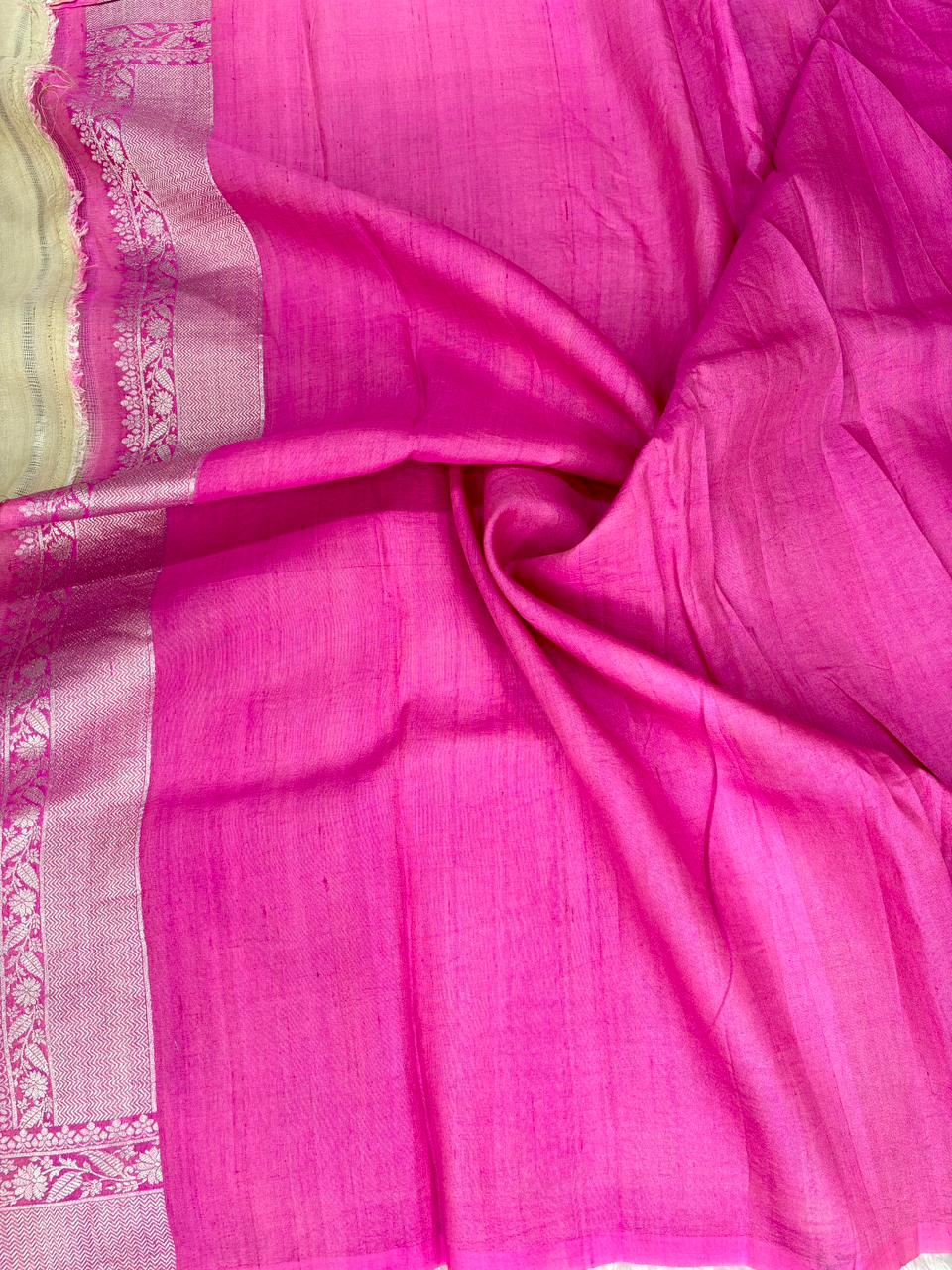 Cream Beige Tussar Georgette Banarasi Saree with Multi-Color Meenakari Paisleys