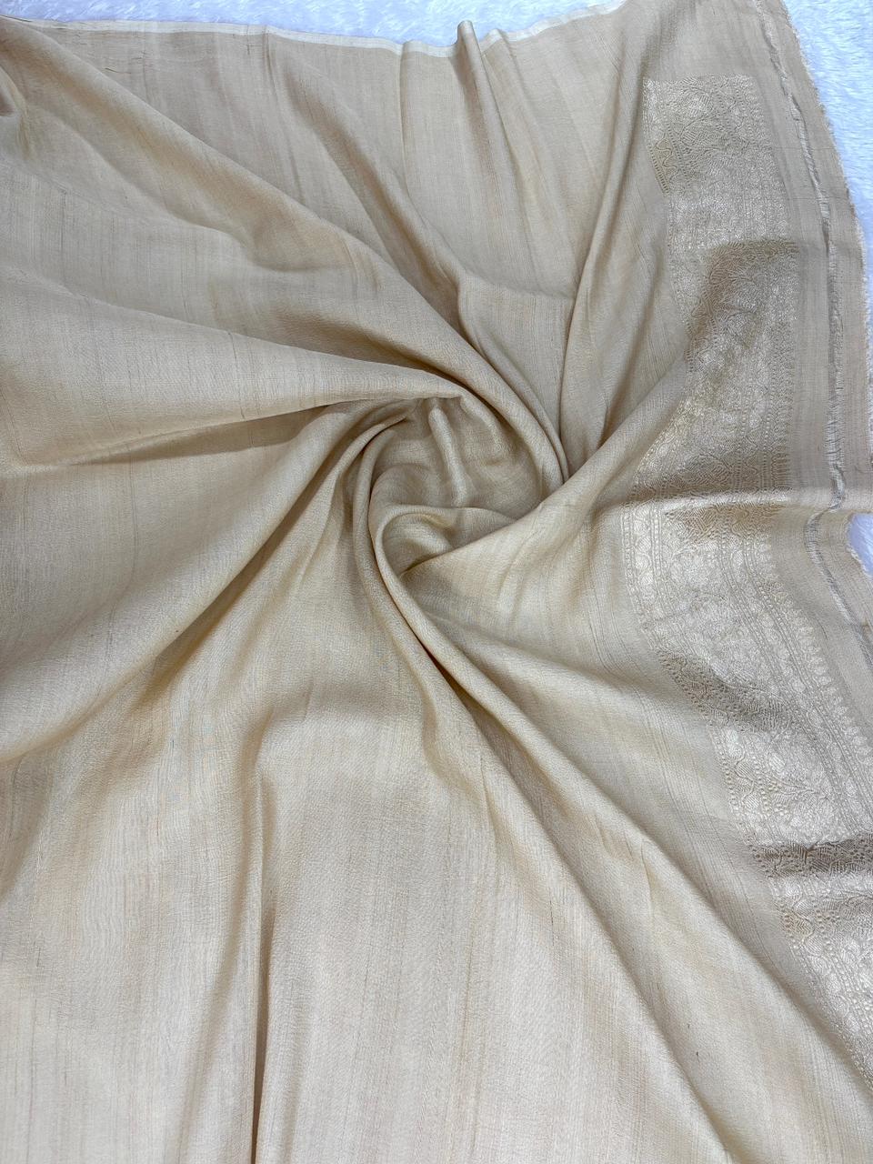 Cream Beige Tussar Georgette Banarasi Saree with Meenakari Floral Buttas