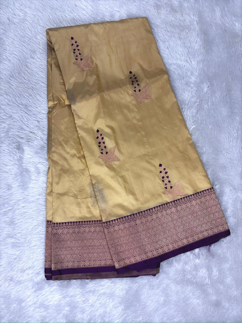 Royal Purple & Champagne Gold Pure Katan Silk Kadhua Rungkaat Saree