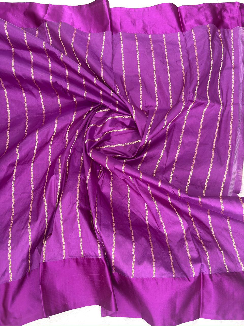Royal Purple & Champagne Gold Pure Katan Silk Kadhua Rungkaat Saree