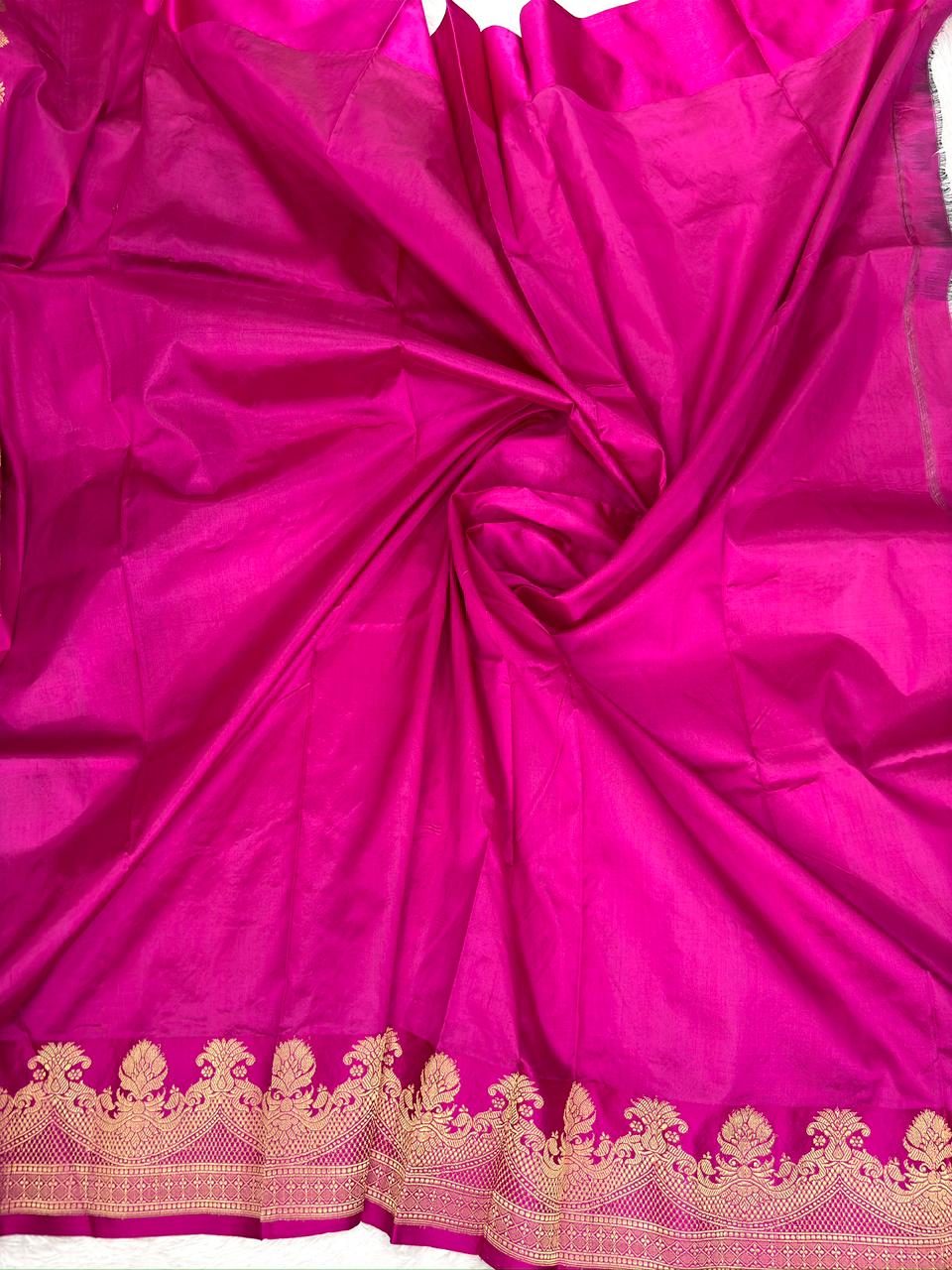 Bottle Green & Rani Pink Pure Katan Silk Lightweight Kadhua Rungkaat Saree