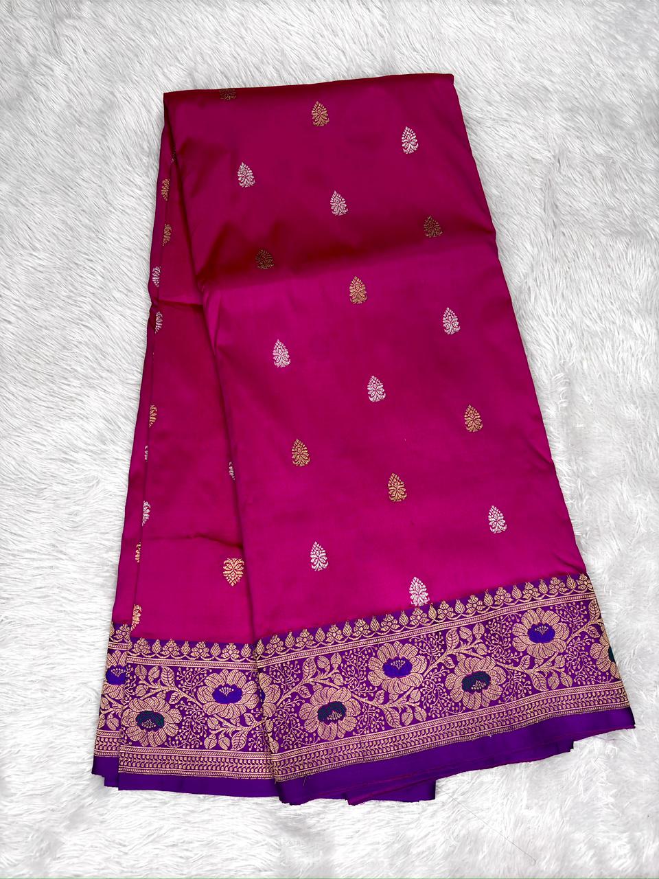 Rani Pink & Royal Purple Pure Katan Silk Lightweight Kadhua Rungkaat Saree