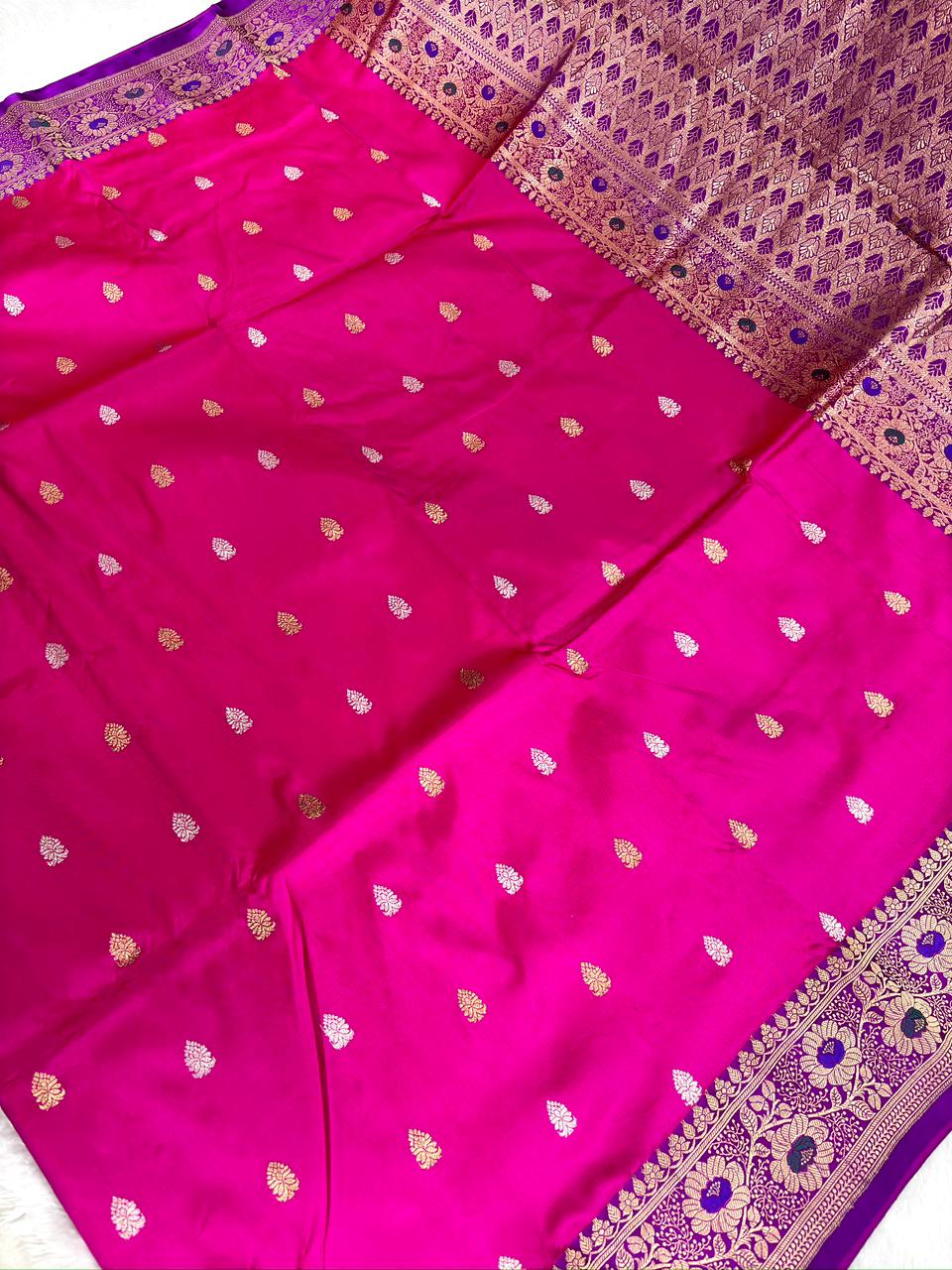 Rani Pink & Royal Purple Pure Katan Silk Lightweight Kadhua Rungkaat Saree