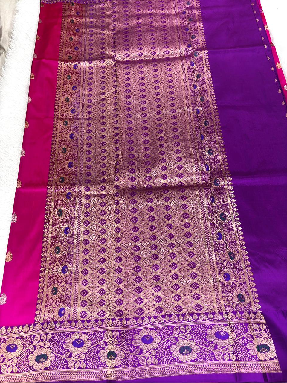 Rani Pink & Royal Purple Pure Katan Silk Lightweight Kadhua Rungkaat Saree