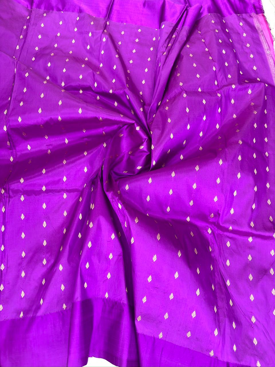 Rani Pink & Royal Purple Pure Katan Silk Lightweight Kadhua Rungkaat Saree