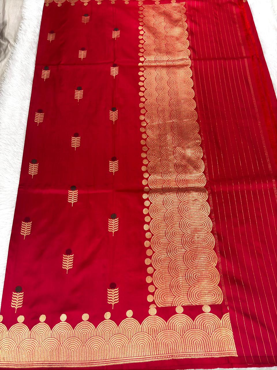Crimson Red Pure Katan Silk Lightweight Kadhua Rungkaat Saree