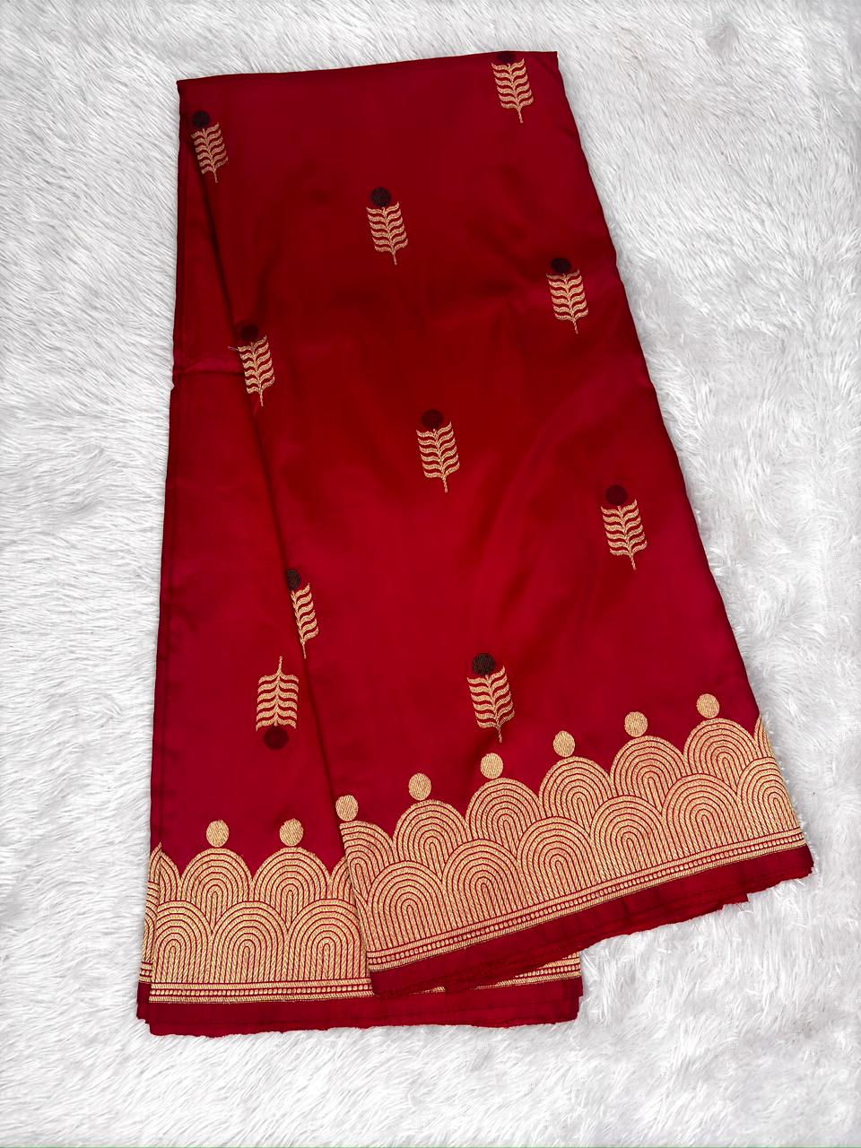 Crimson Red Pure Katan Silk Lightweight Kadhua Rungkaat Saree