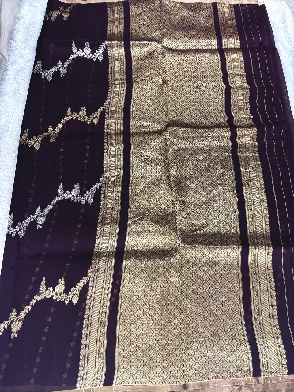 Deep Plum Designer Kadhua Half-n-Half Kora Silk Saree