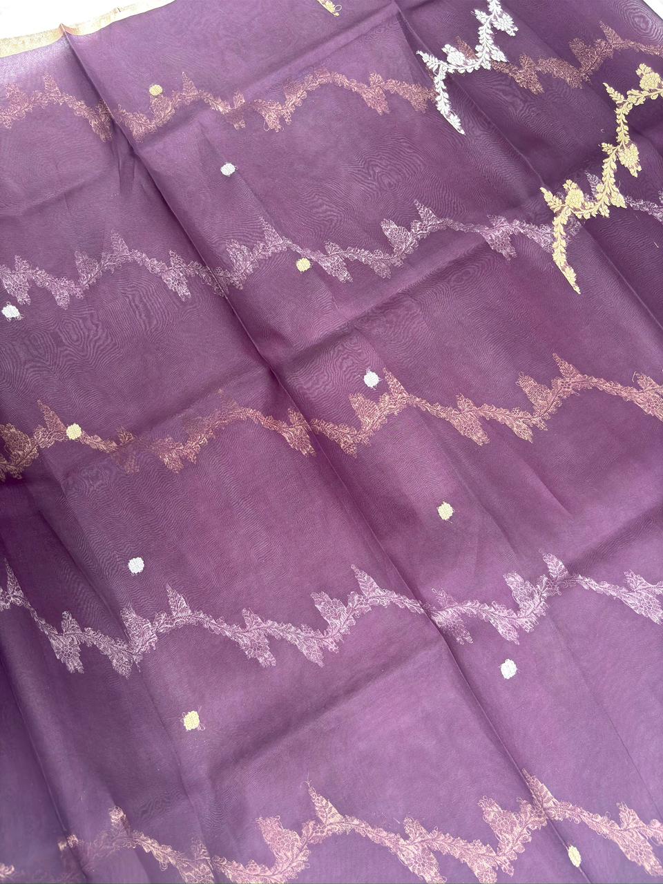 Deep Plum Designer Kadhua Half-n-Half Kora Silk Saree