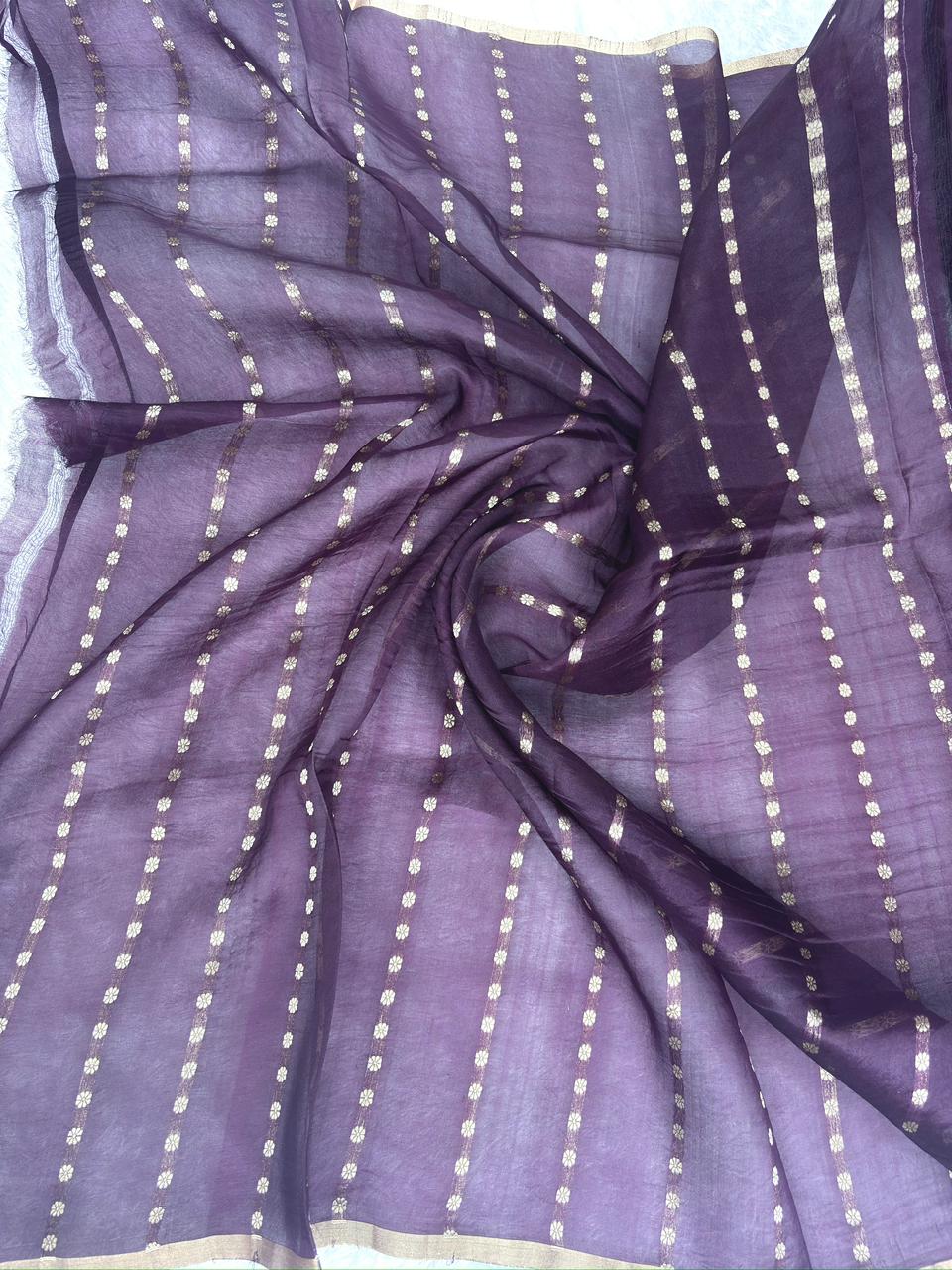 Deep Plum Designer Kadhua Half-n-Half Kora Silk Saree