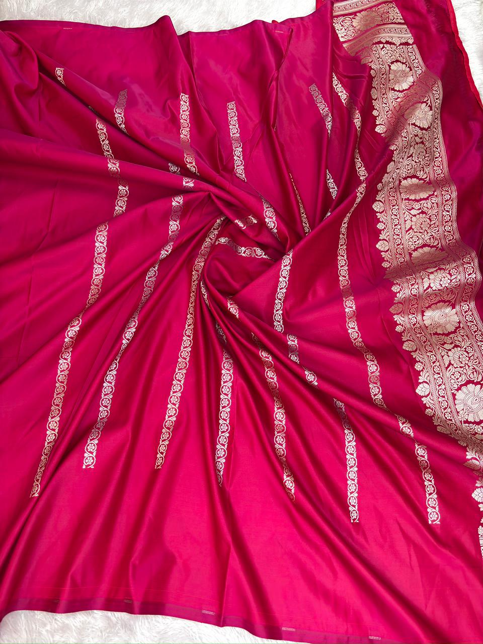 Royal Gulabi Mashru Katan Silk Powerloom Saree with Antique Zari Pallu