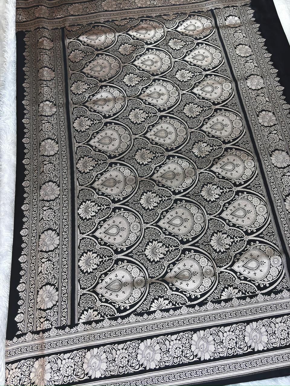 Noor Black Mashru Katan Silk Powerloom Saree with Antique Zari Pallu