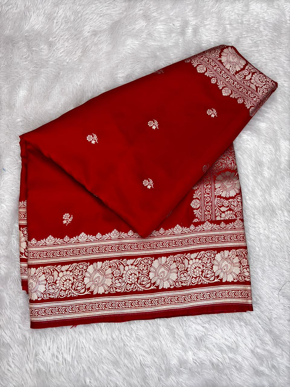 Sindoor Red Mashru Katan Silk Powerloom Saree with Antique Zari Border & Pallu