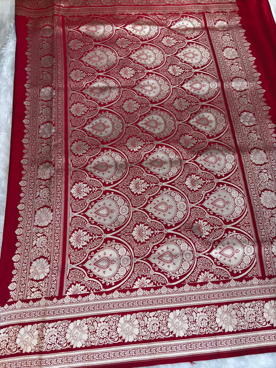 Sindoor Red Mashru Katan Silk Powerloom Saree with Antique Zari Border & Pallu
