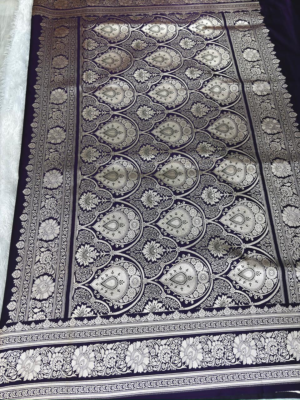 Neelam Purple Mashru Katan Silk Powerloom Saree with Antique Zari Border & Pallu