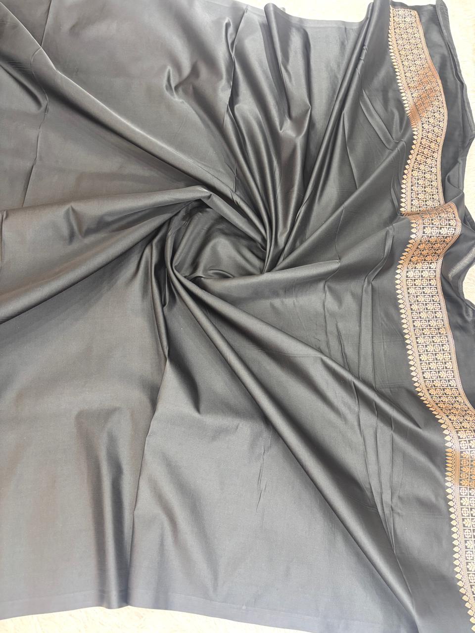 Royal Blue Mashru Katan Silk Powerloom Saree with Silver Zari Buta & Ornate Pallu