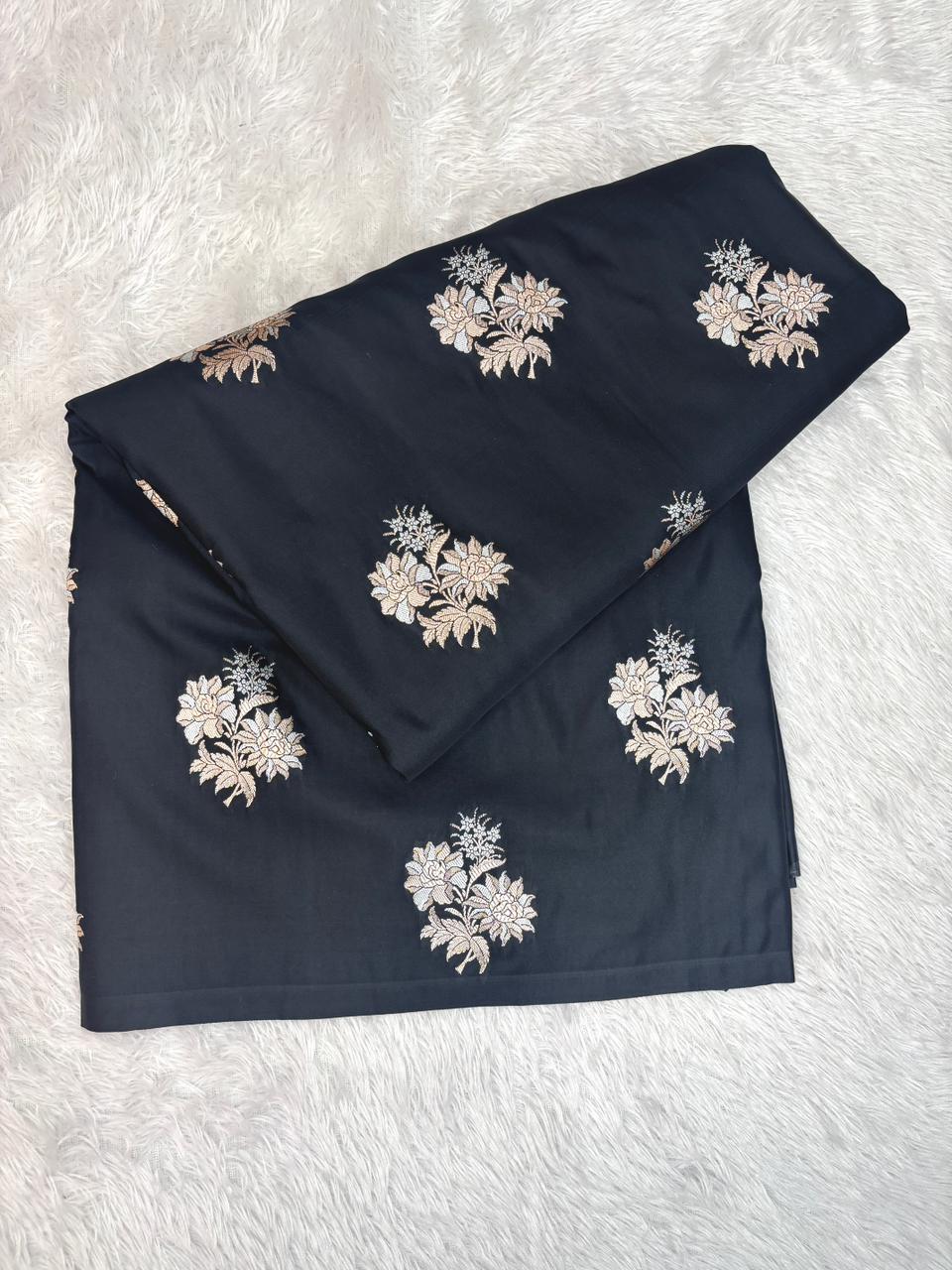 Royal Blue Mashru Katan Silk Powerloom Saree with Silver Zari Buta & Ornate Pallu