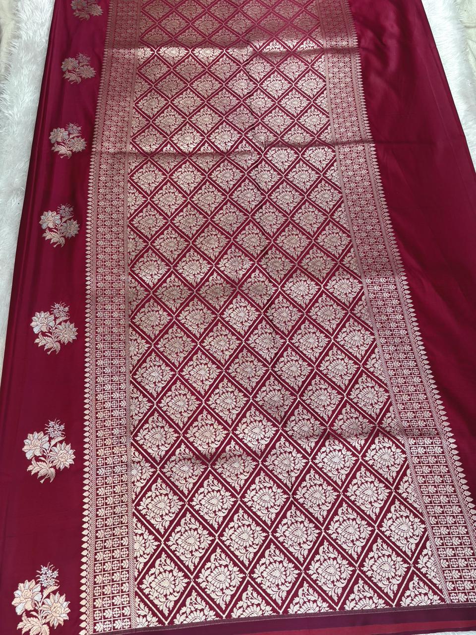 Royal Maroon Mashru Katan Silk Powerloom Saree with Antique Zari Buta & Kadhua-Style Pallu