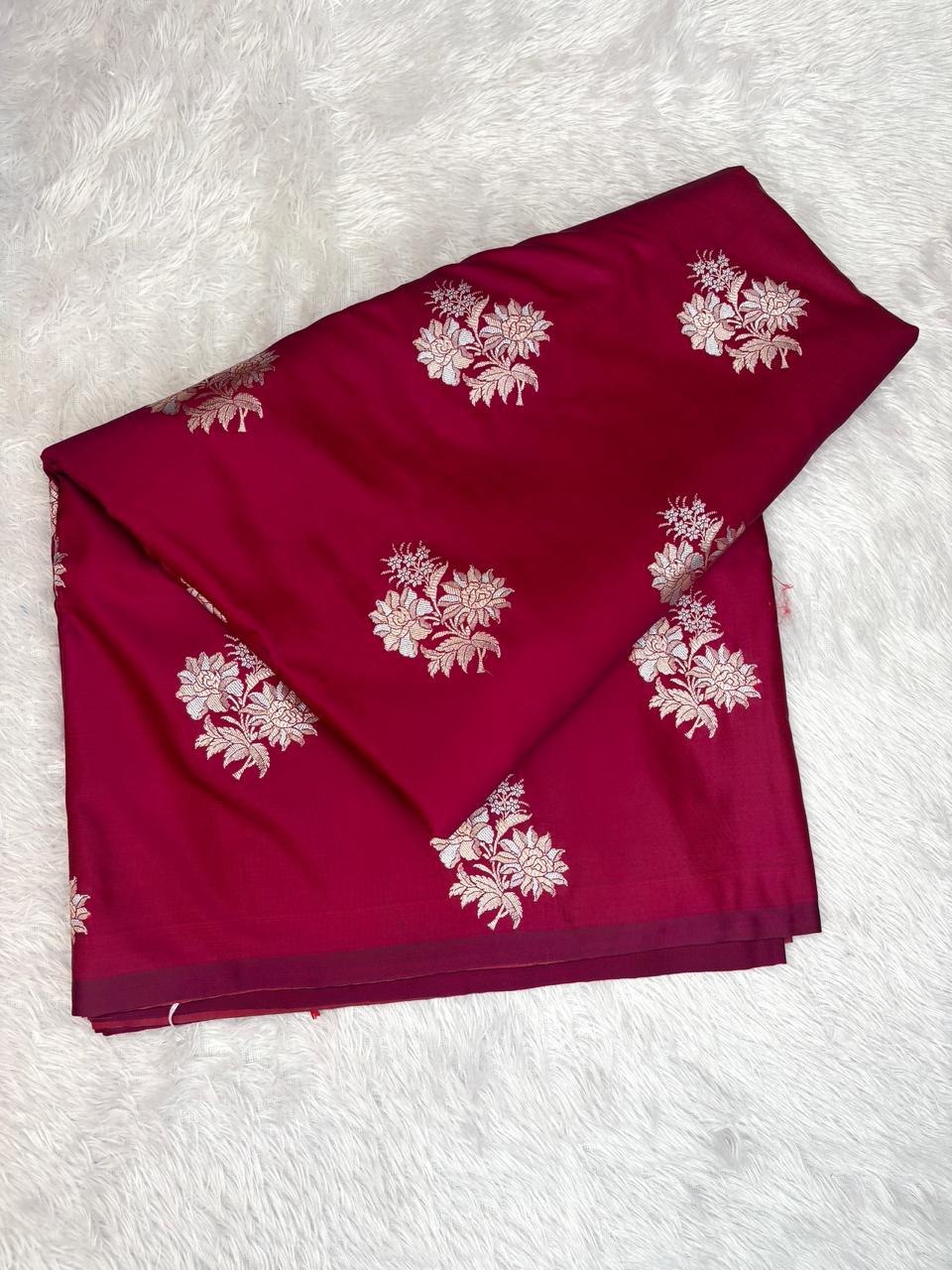 Royal Maroon Mashru Katan Silk Powerloom Saree with Antique Zari Buta & Kadhua-Style Pallu