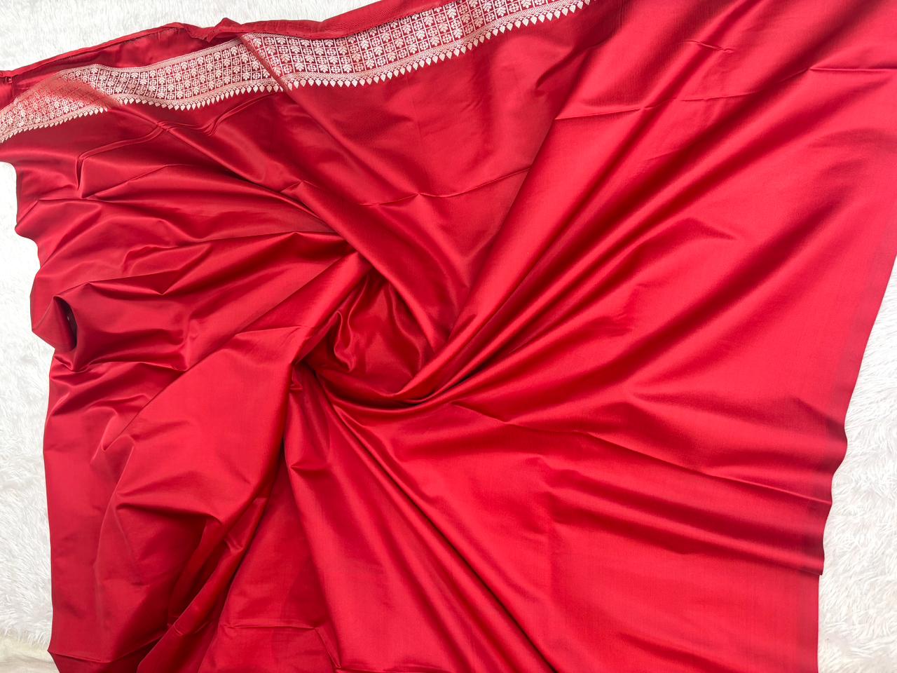 Classic Crimson Mashru Katan Silk Powerloom Saree with Silver Zari Buti & Traditional Pallu