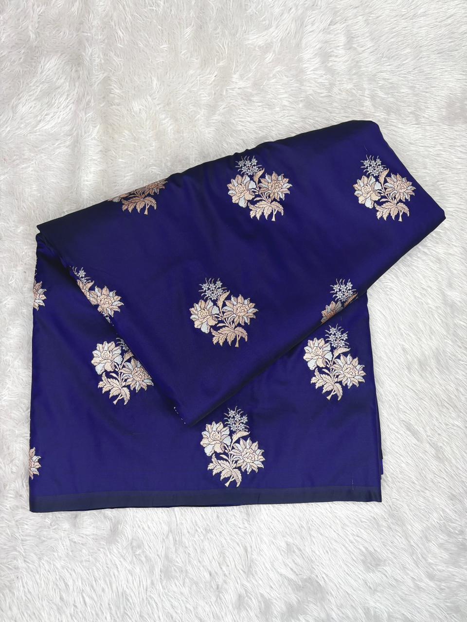 Royal Blue Mashru Katan Silk Powerloom Saree with Antique Zari Buti & Traditional Jaal Pallu