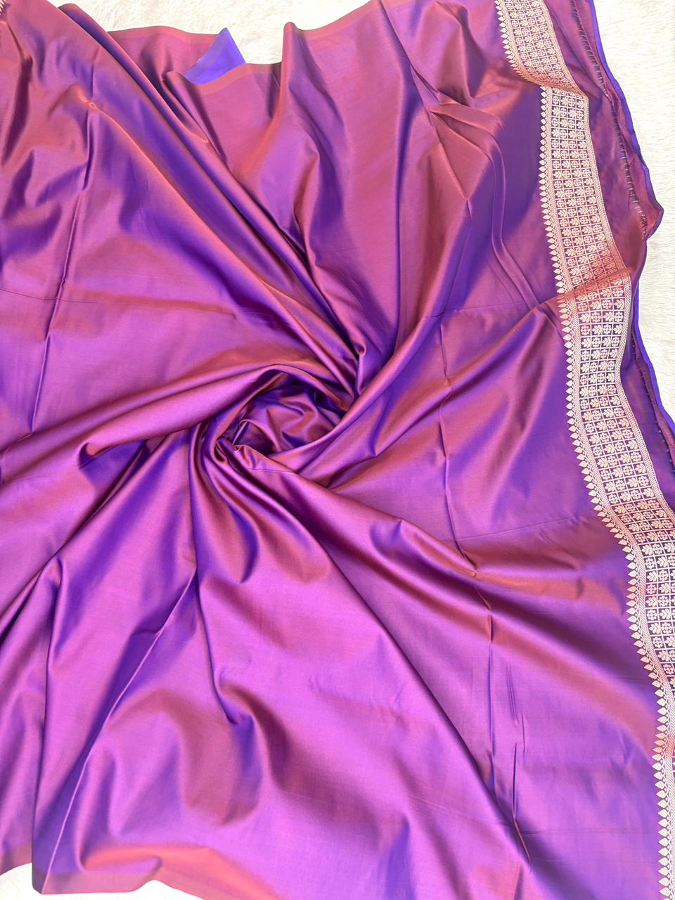 Royal Purple Mashru Katan Silk Saree – Floral Zari Weave