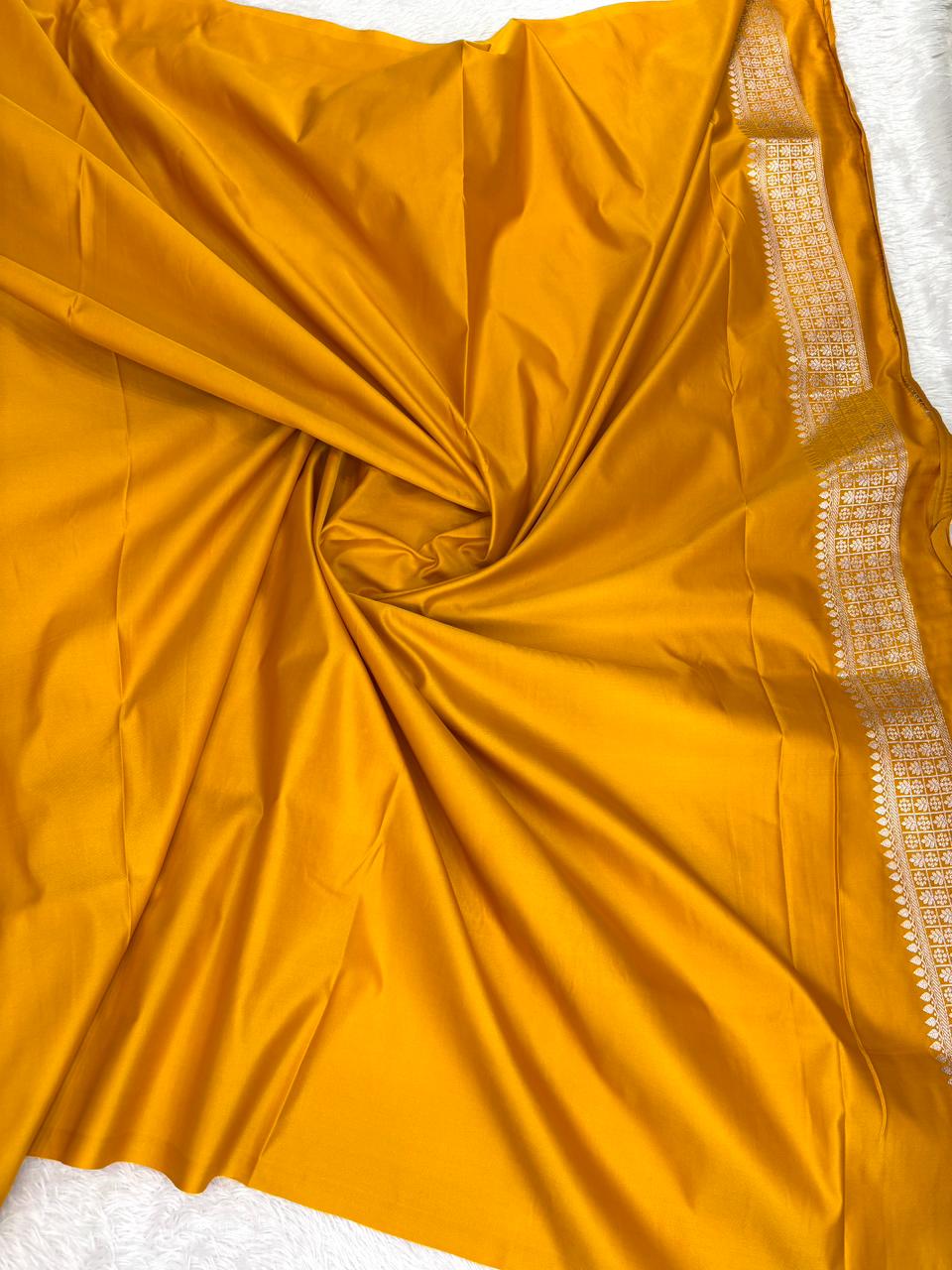 Vibrant Mustard Yellow Mashru Katan Silk Powerloom Saree with Silver Zari