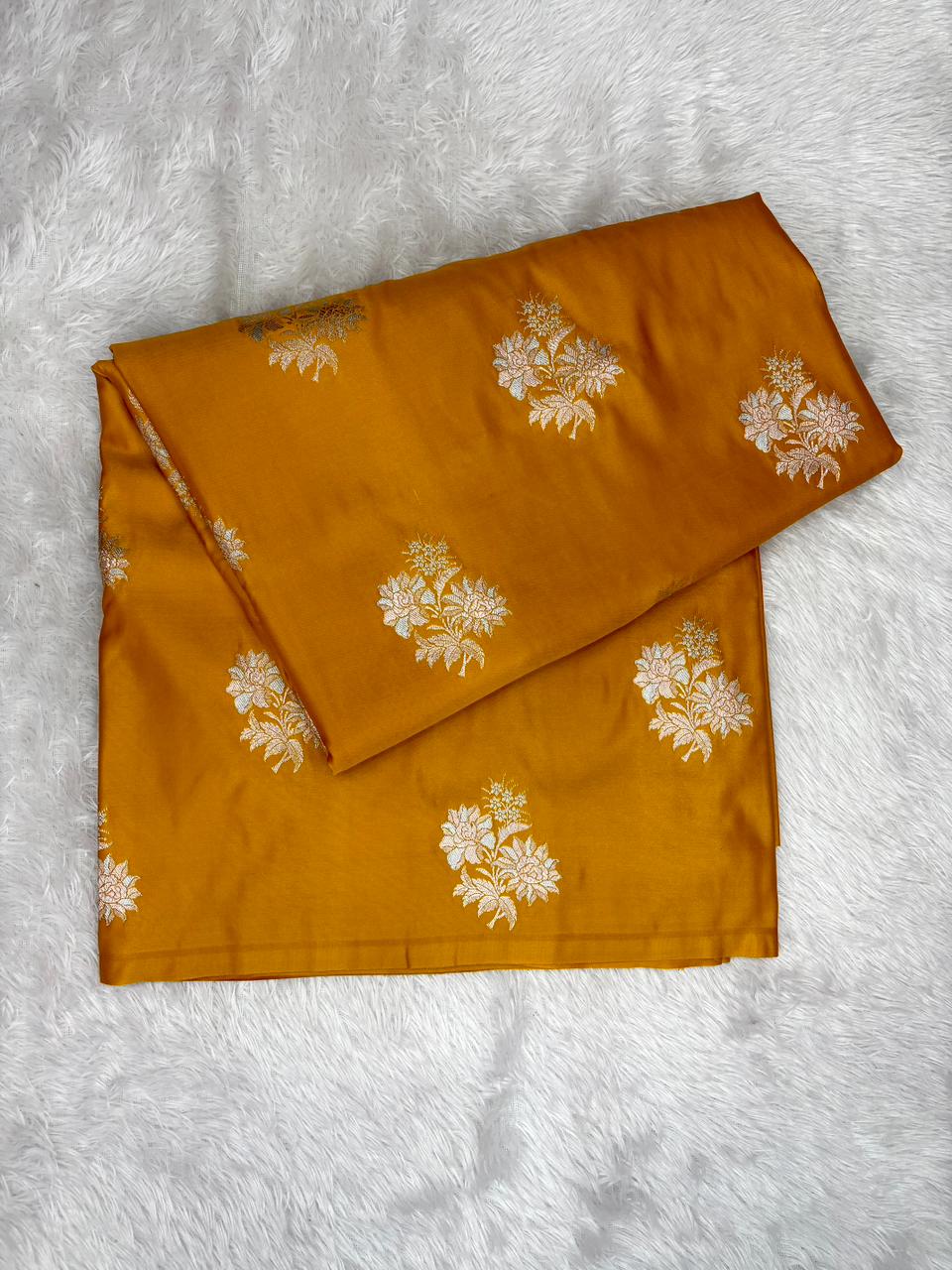 Vibrant Mustard Yellow Mashru Katan Silk Powerloom Saree with Silver Zari