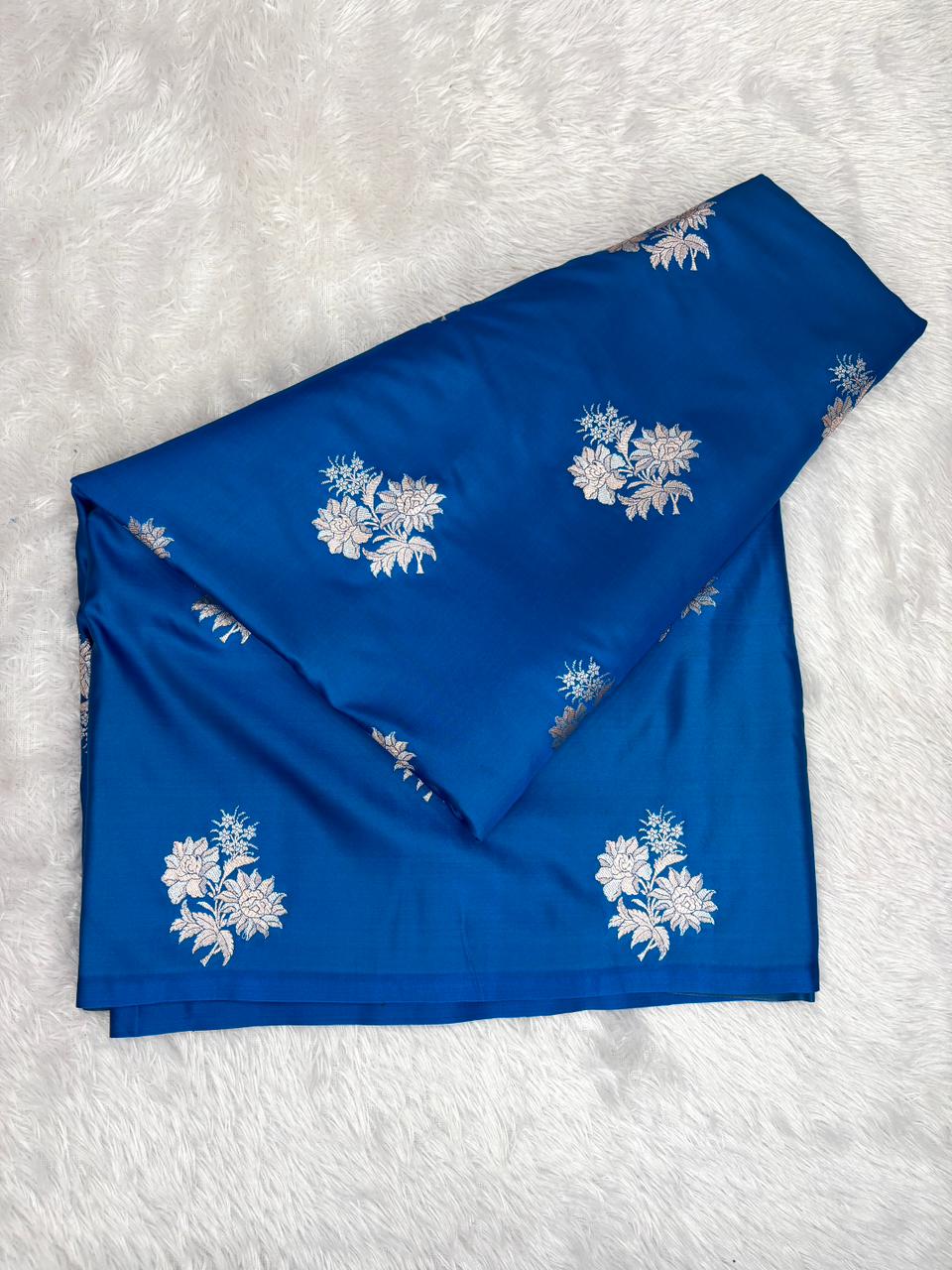 Electric Royal Blue Mashru Katan Silk Powerloom Saree with Silver Zari
