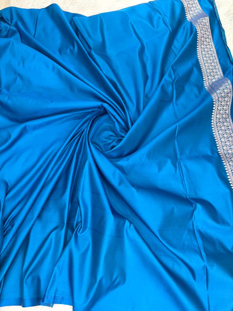 Electric Royal Blue Mashru Katan Silk Powerloom Saree with Silver Zari