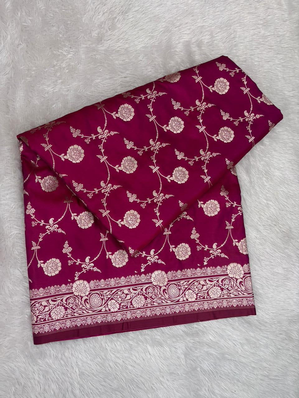 Royal Wine Plum Mashru Katan Silk Powerloom Saree with All-Over Floral Jaal & Grand Zari Pallu