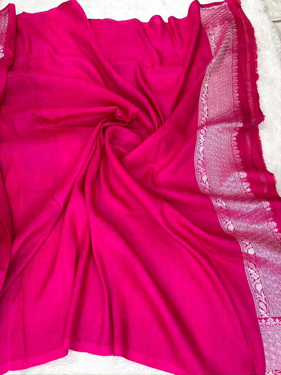 Rani Magenta Tussar Georgette Handloom Saree with Multicolour Floral Buti & Woven Border