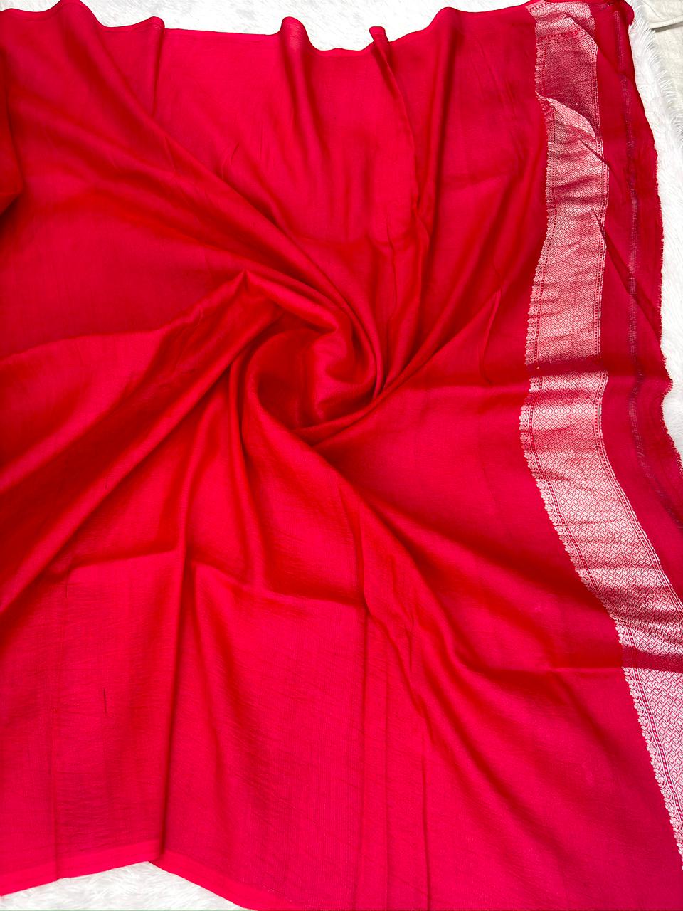 Rosewood Pink Tussar Georgette Handloom Saree with Multicolour Floral Vine & Rich Zari Pallu