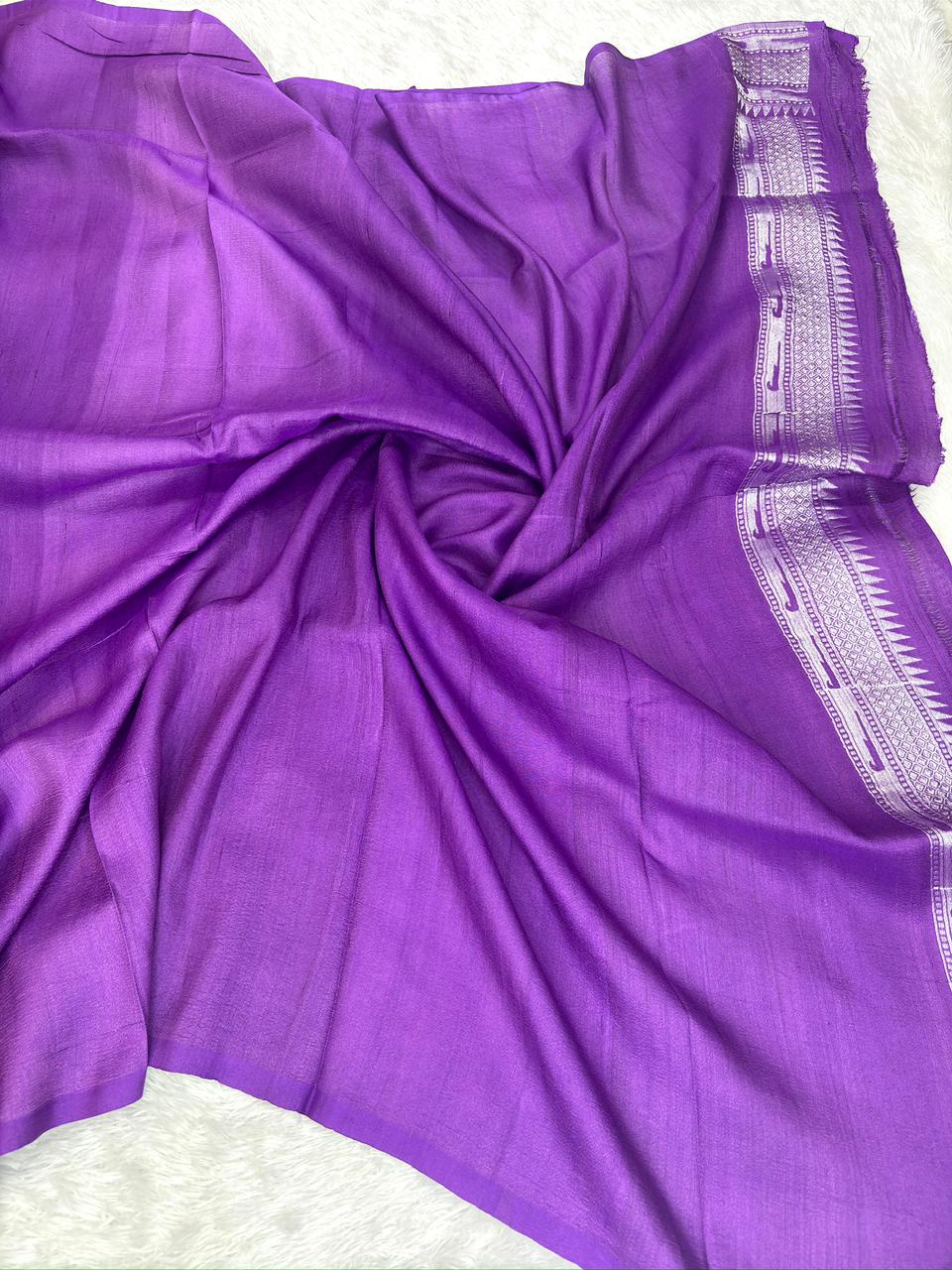 Lavender Amethyst Tussar Georgette Handloom Saree with Floral Weave