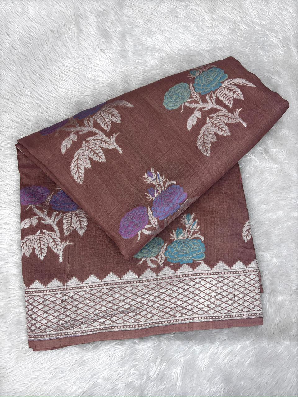Dusky Rose Bloom Tussar Georgette Handloom Saree