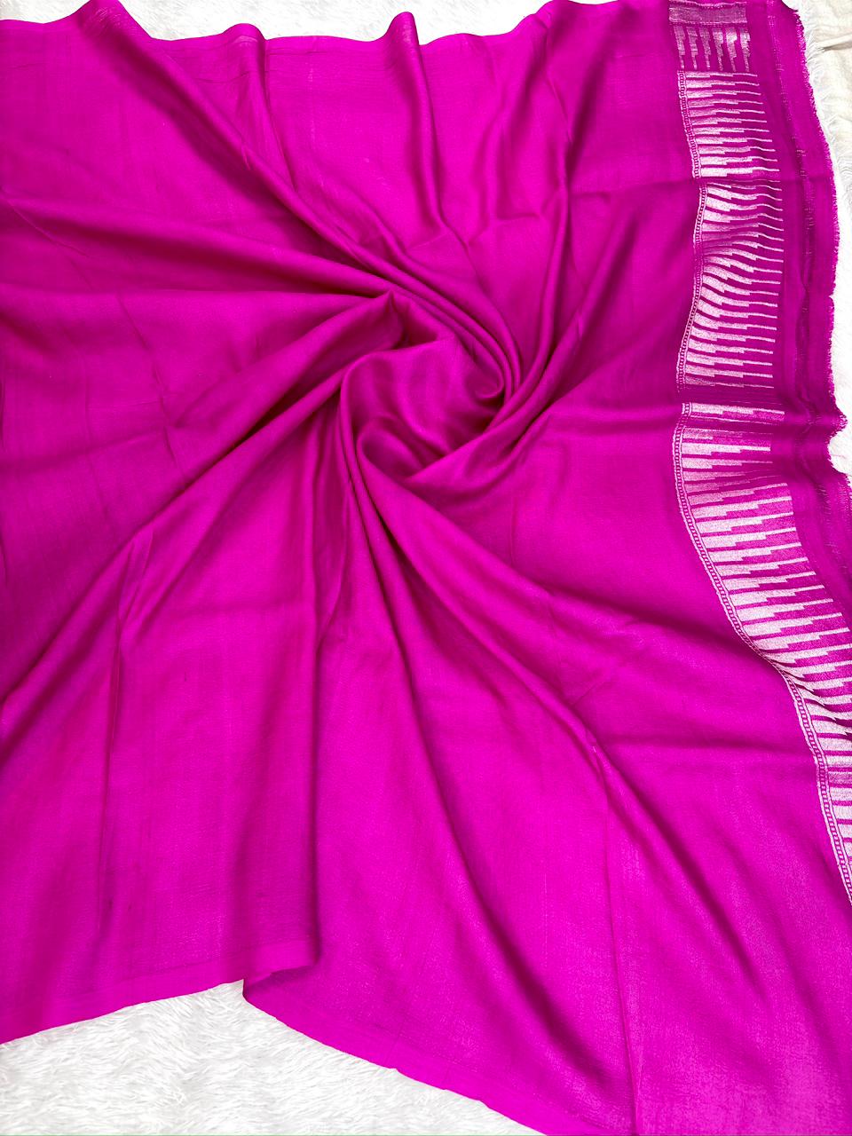 Handloom Tussar Georgette Saree in Dusty Mauve with Floral Buta & Woven Border
