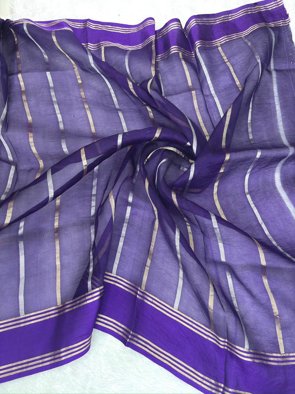 Regal Deep Violet Banarasi Kora Silk Saree | Handloom Kadhua Weave with Roopa Sona Zari