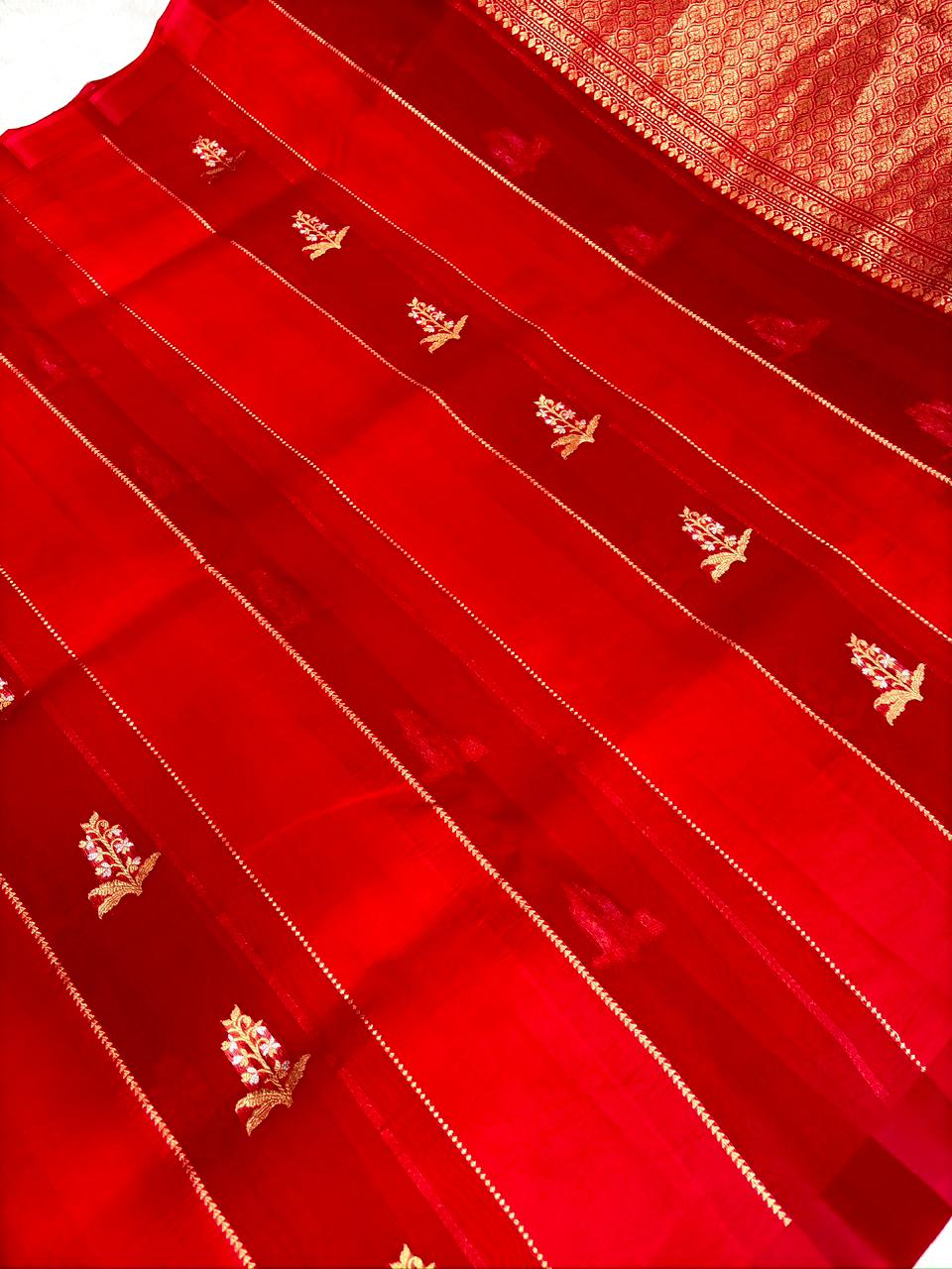Royal Vermilion Kora Silk Designer Kadhua Handloom Saree