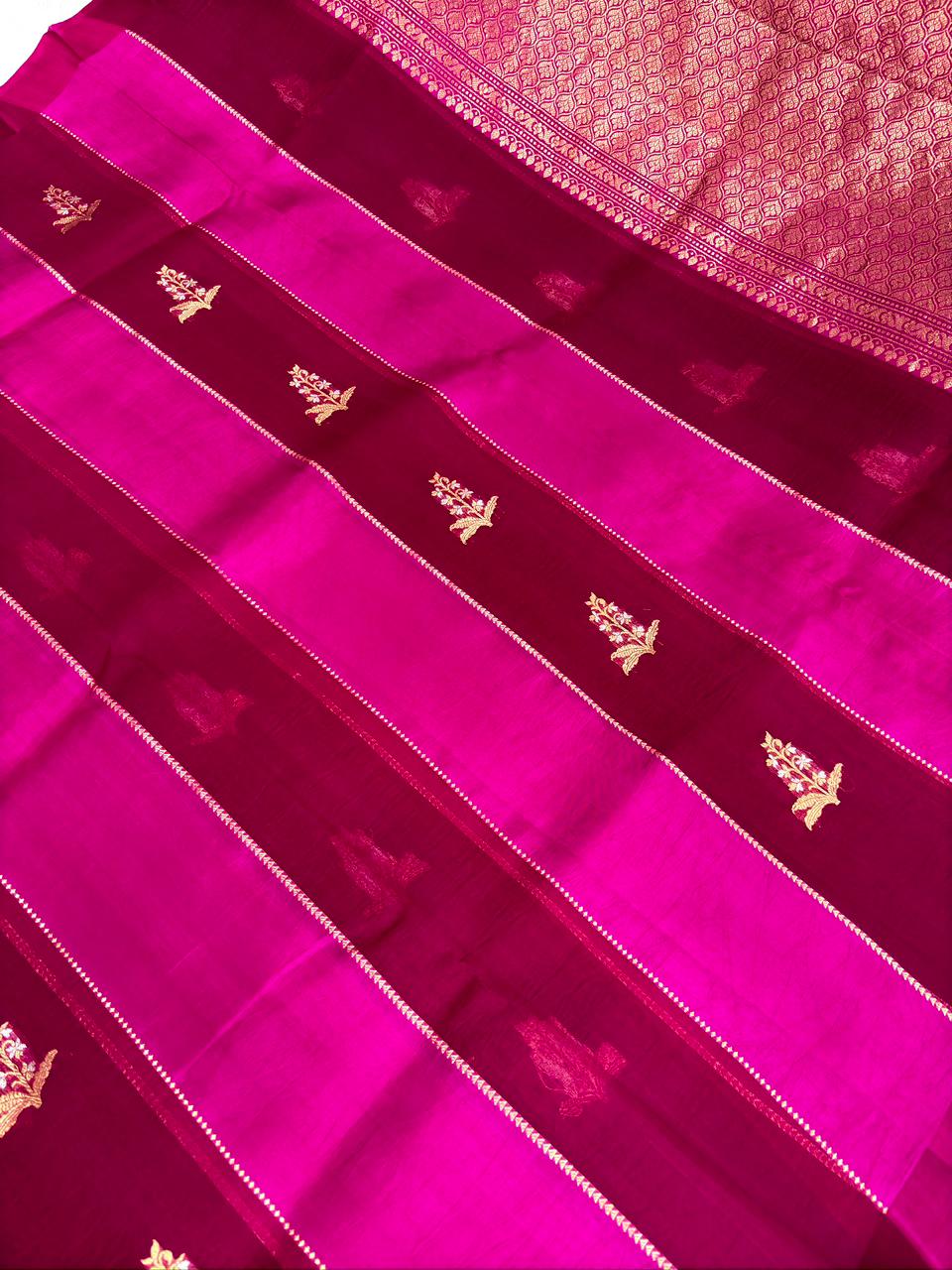 Rani Magenta Kora Designer Kadhua Handloom Saree with Gold Zari Motifs