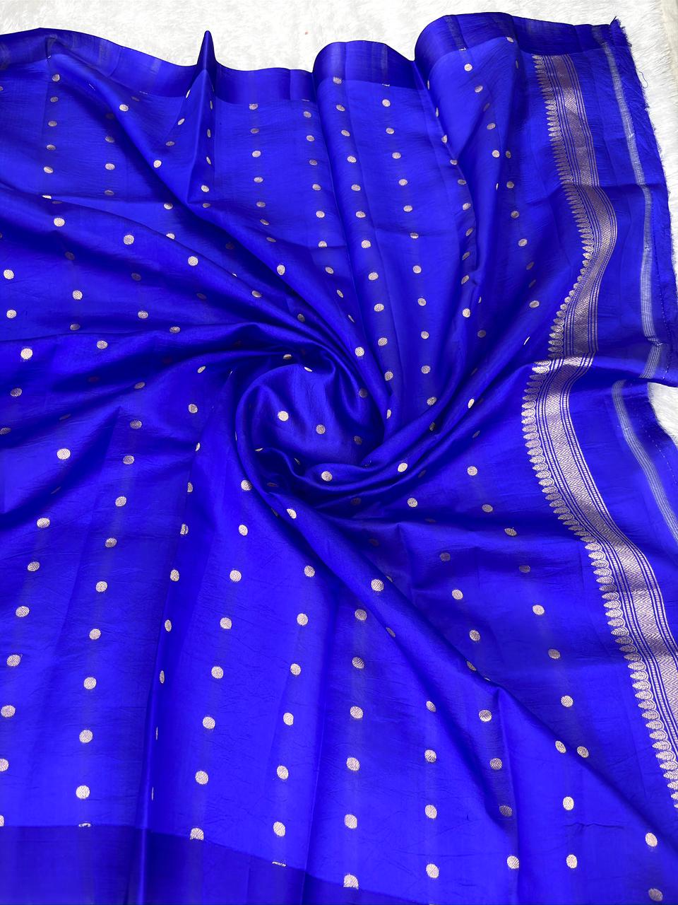 Royal Blue Kora Designer Kadhua Handloom Saree with Silver Zari Pallu