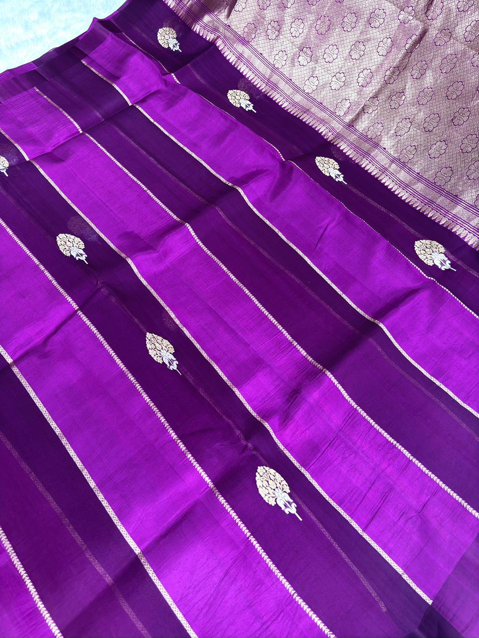 Royal Purple Kora Designer Kadhua Handloom Saree with Antique Zari Pallu