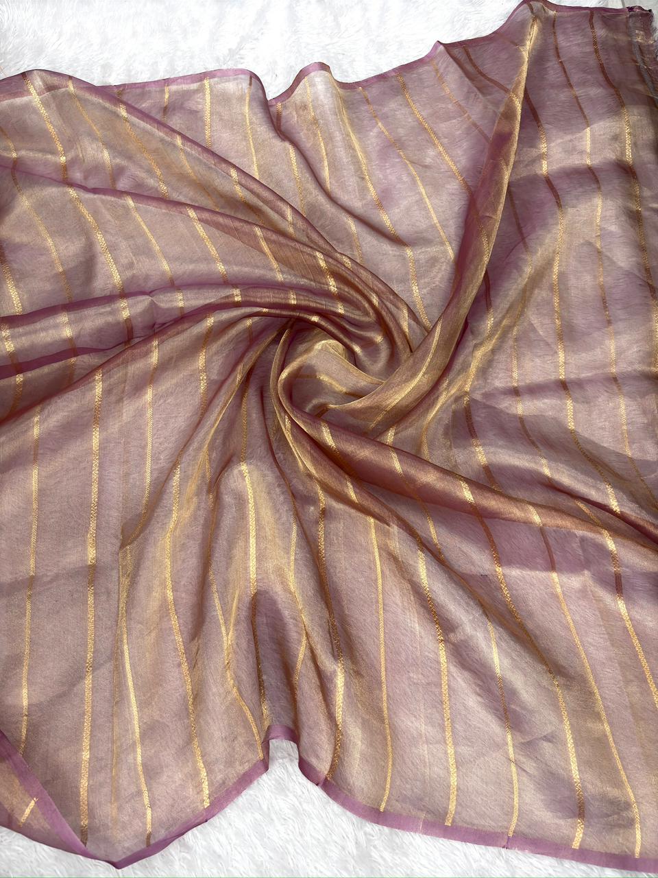 Plum Purple Kora Designer Kadhua Handloom Saree with Gold & Silver Zari Buta