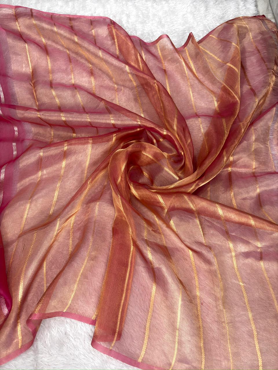 Wine Pink Kora Designer Kadhua Handloom Saree with Gold & Silver Zari Buta