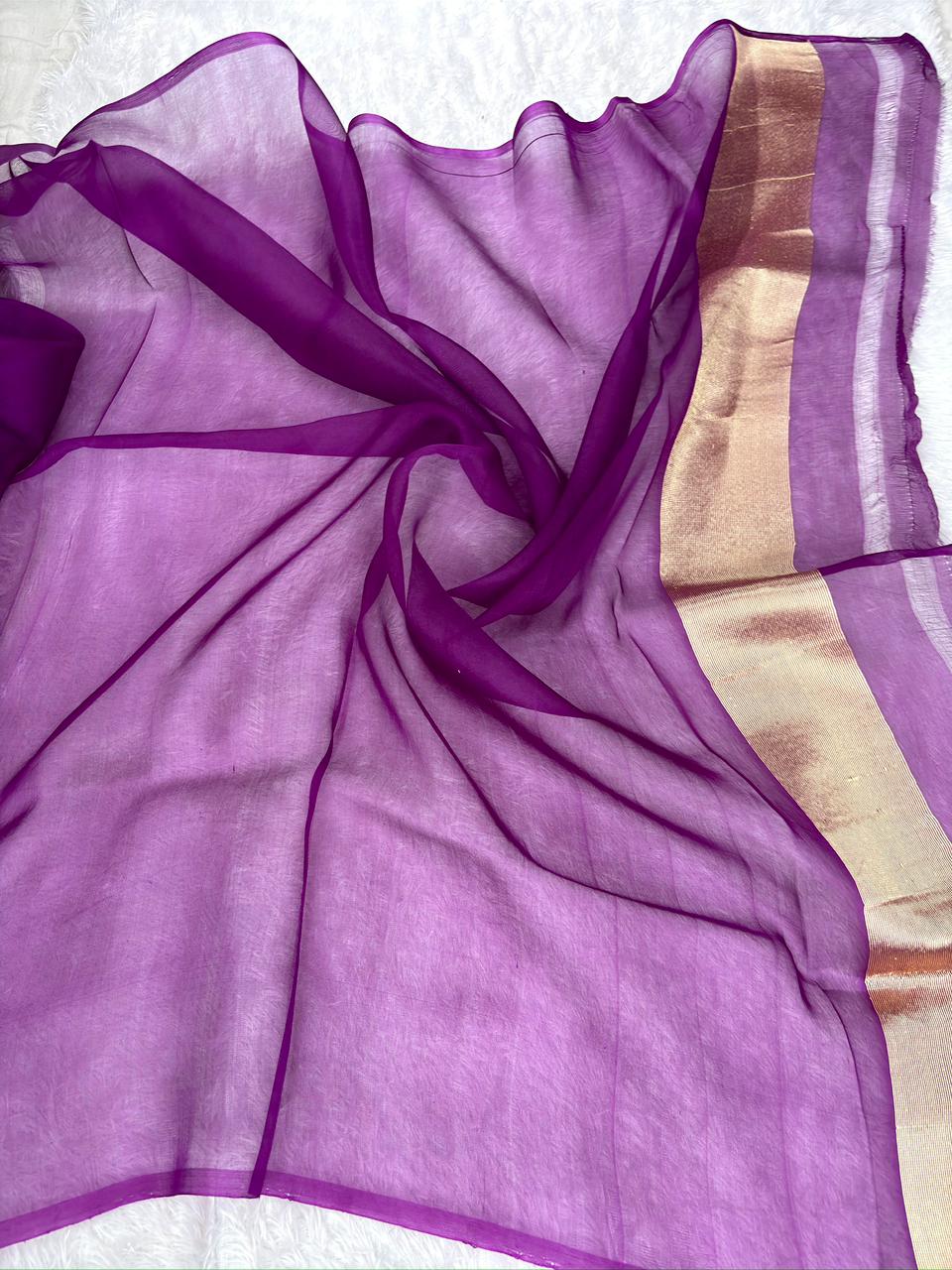 Regal Plum Kora Kadhua Jamdani Handloom Saree with Multicolour Floral Jaal