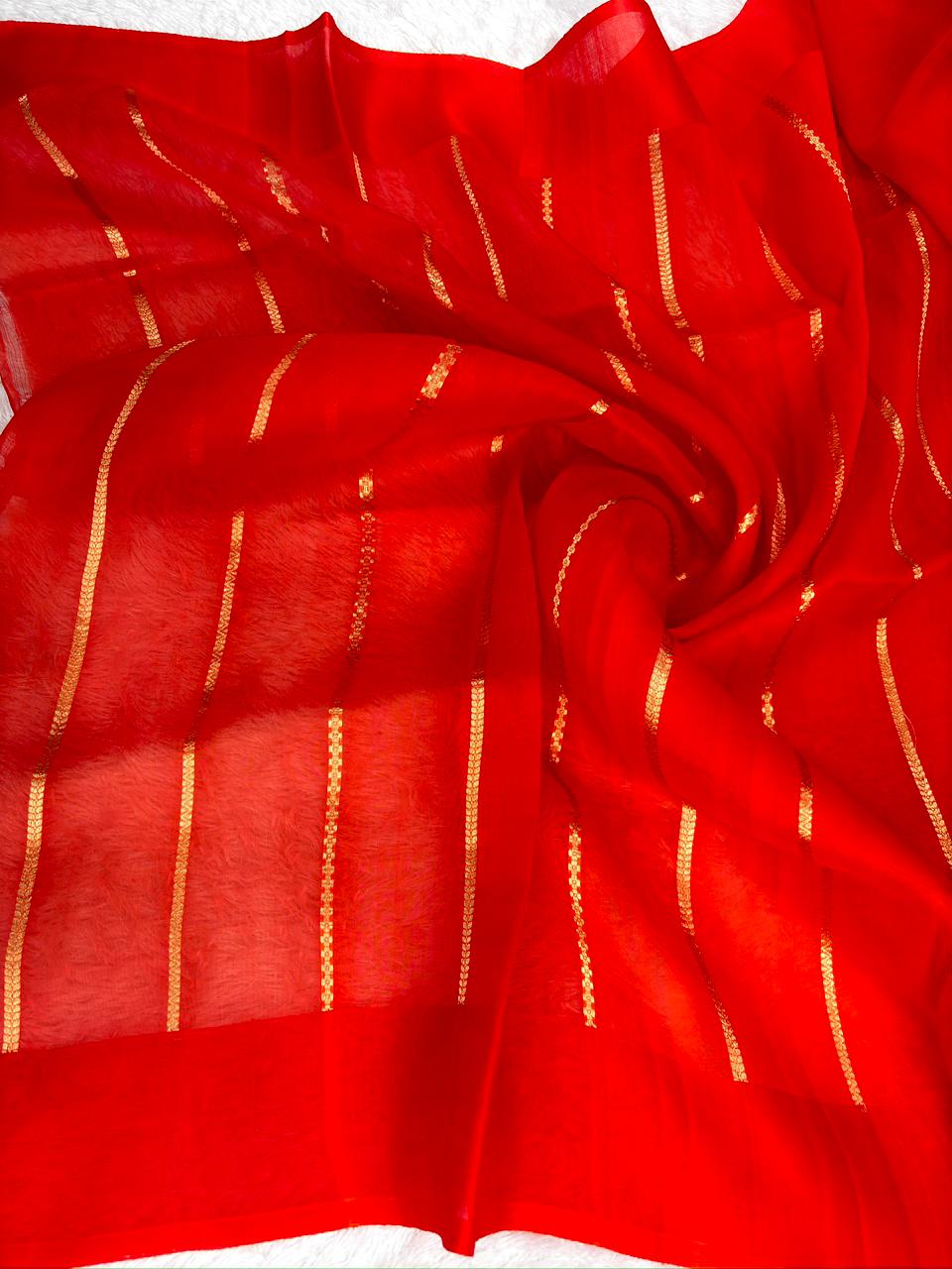 The Bridal Blush: Pure Kora Organza Handloom Saree in Cherry Red