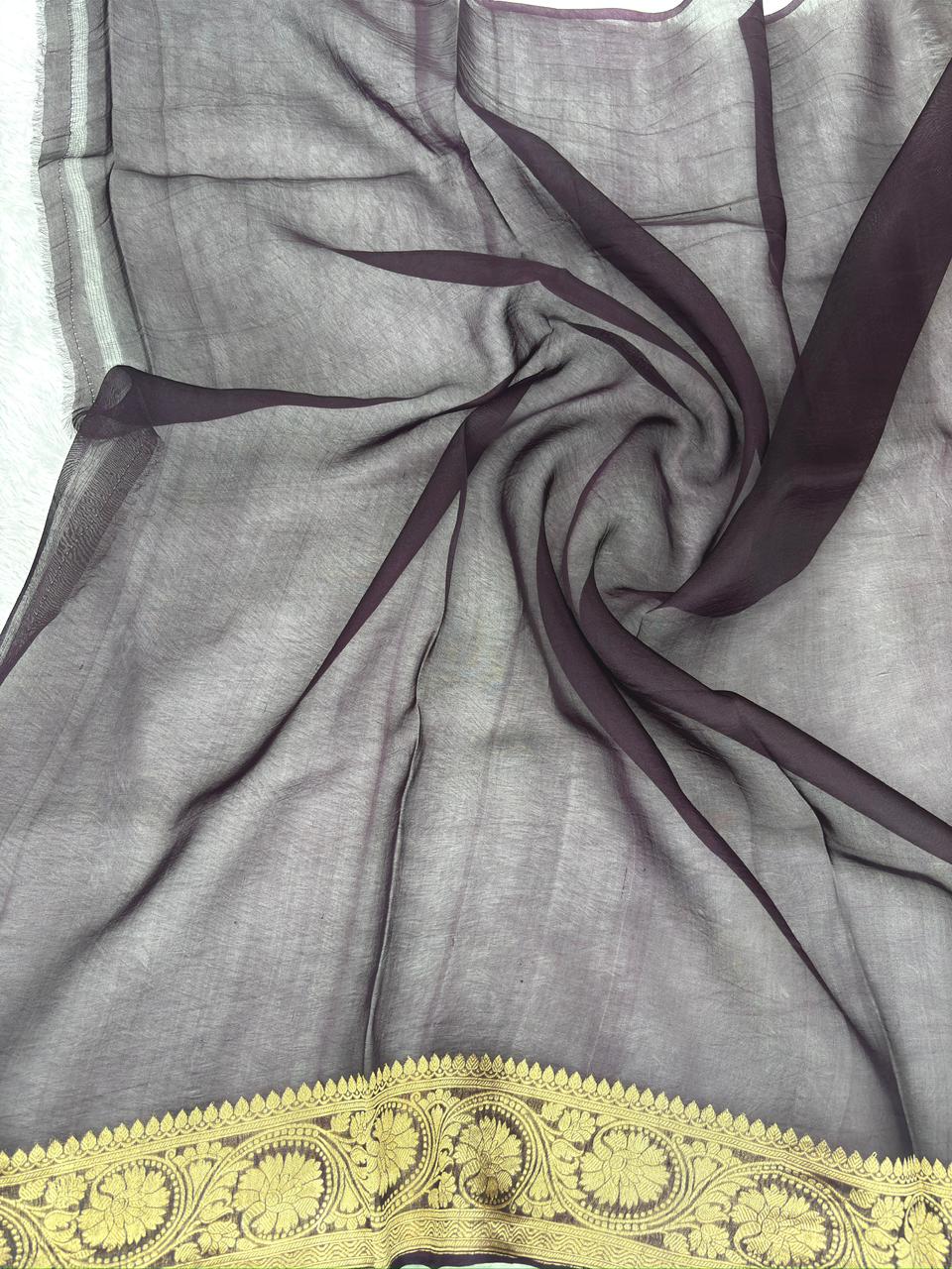 Royal Violet Banarasi Kora Silk Saree with Contrast Magenta Border