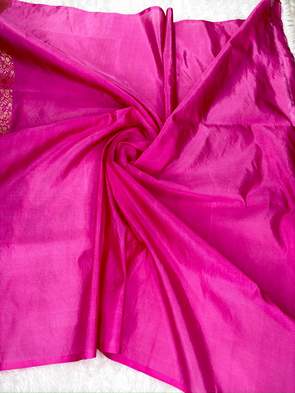 Smoky Grey & Rani Pink Kora Kadhua Handloom Saree with Multicolor Zari Jaal