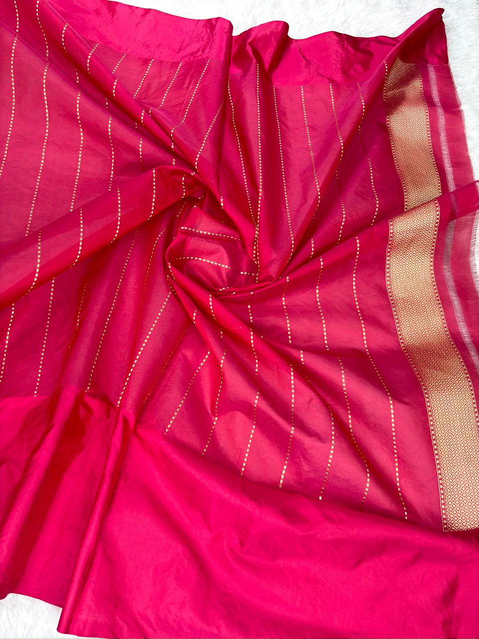 Blush Pink Kora Kadhua Handloom Saree with Regal Maroon Zari Border