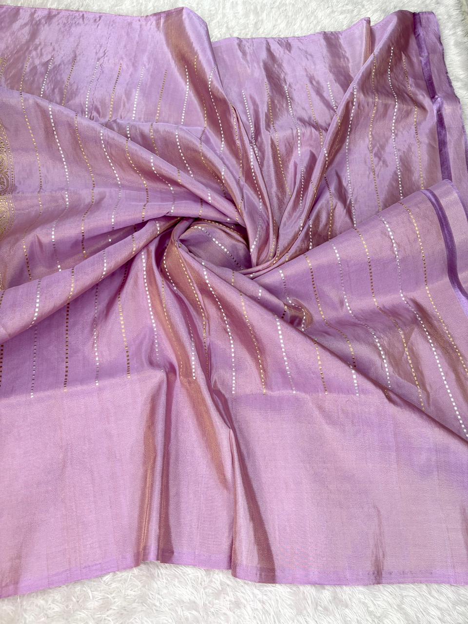 Lavender Heirloom – Premium Tissue Kadhua Handloom Saree with Multicolour Floral Border